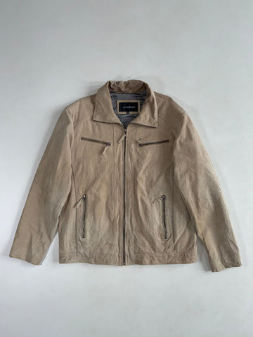C. Comberti Beige Suede Leather Zip-Up Jacket with 4 Zip Pockets, (XL)