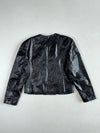 Vintage Black Crinkle Leather Collarless Double-Breasted Cropped Jacket Women’s (S)