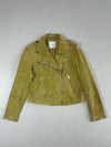 Mango MNG Olive Suede Leather Biker Jacket with Silver Zips & Snap Lapels,Women’s(S)