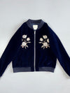 Cheek Navy Velvet Floral Embroidered Bomber Jacket (XS)