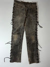 Echtes Leder Distressed Leather Side Lace-Up Biker Pants – Vintage Grey (W:32) (L:42)