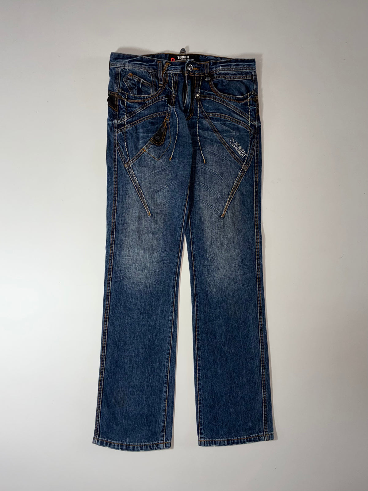 Y2K Tough Jeansmith Contrast Stitch Blue Denim Jeans (W:35) (L:45 