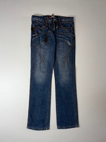 Y2K Tough Jeansmith Contrast Stitch Blue Denim Jeans (W:35) (L:45)