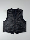Vintage Genuine Leather Waistcoat – Black Button-Up Vest (XL)