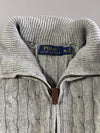 Polo Ralph Lauren Grey Cable Knit Quarter Zip Sweater – Leather Pull (XL)