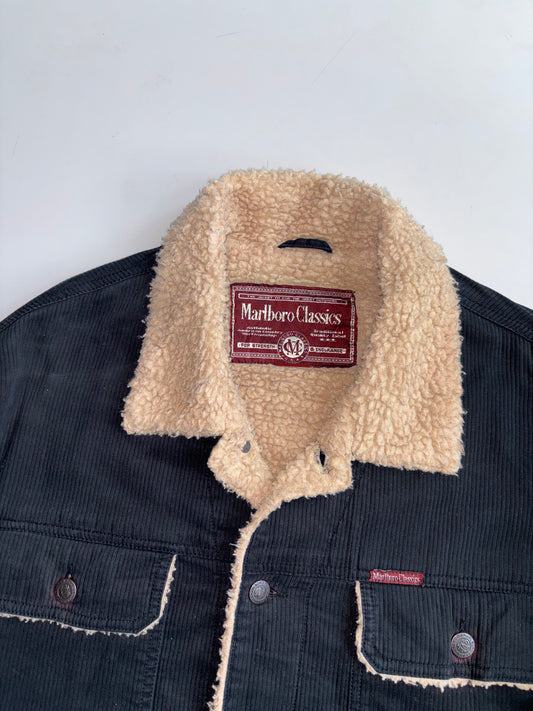 Vintage Marlboro Classics Corduroy Sherpa Trucker Jacket – Black (XL)