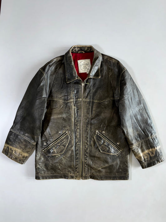 Zino & Judy Distressed Black Leather Jacket (XL/2Xl)