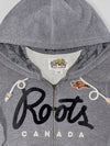 Roots Canada Zip-Up Hoodie – Grey, beaver patch + printed logo, (S)