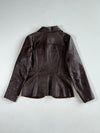 Vintage Dark Brown Leather Pintuck Fitted Zip-Up Jacket Women’s (S)