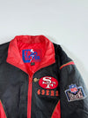 90s Vintage Pro Player San Francisco 49ers Genuine Leather Jacket Black Red NFL Embroidered  (XL/2Xl)
