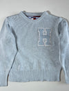 Vintage 90s Tommy Hilfiger Flag Tag Light Blue Chunky Knit Varsity "H" Sweater (XS)