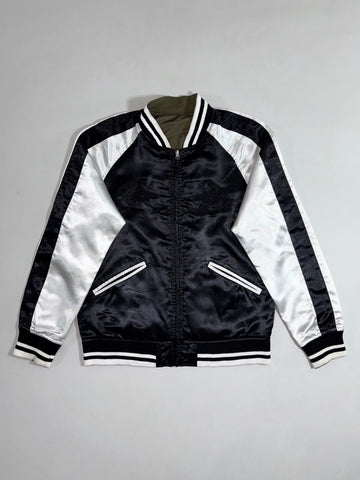 Browny Vintage Reversible Souvenir Satin Bomber Jacket – Black/White & Olive (M)
