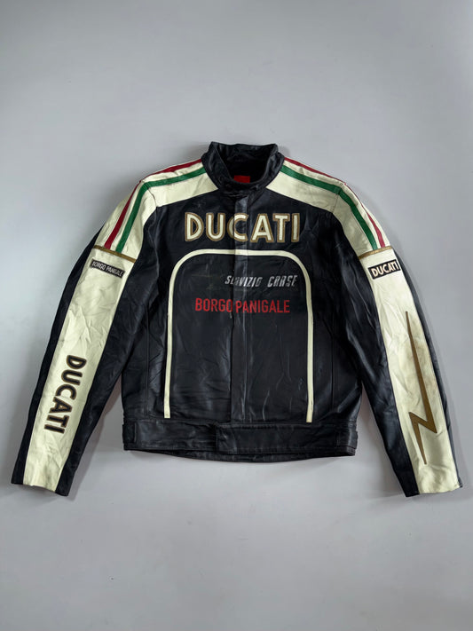Ducati x Dainese | “Servizio Corse Borgo Panigale” Leather Racing Jacket | Black/Cream/Tricolore (S)