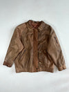 Vintage 80s Brown  Leather Bomber Jacket Gold Toggle Clasps, (XL)