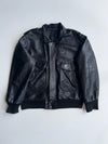 Vintage Black Leather Bomber Jacket with Snap Pockets (2Xl)