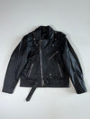 Classic Black Belted Perfecto Leather Biker Jacket (XL)