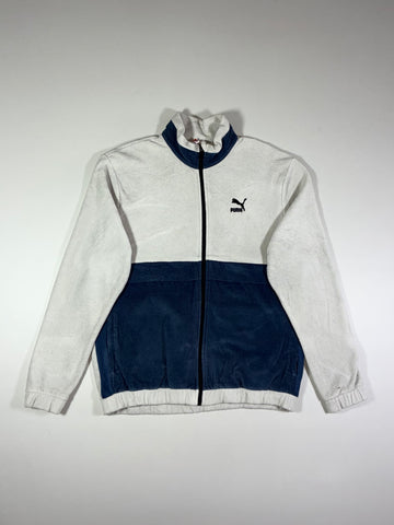 Puma Corduroy Panel Fleece Track Jacket White Navy (L)