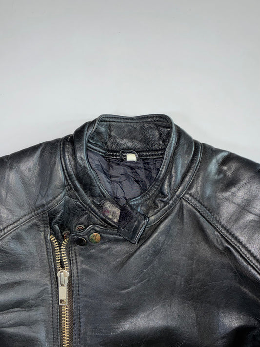 Vintage Belted Leather Heavy Biker Jacket (XL/2Xl)