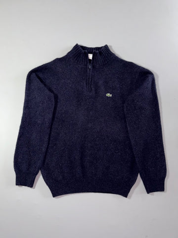 Vintage Lacoste Navy Wool Quarter-Zip Sweater (S)