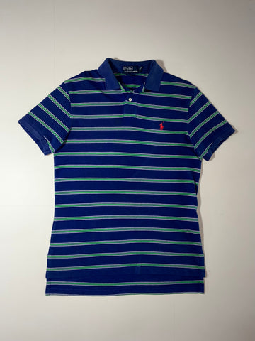 Polo Ralph Lauren | Navy Green Striped Custom Fit Polo Tee | (M)