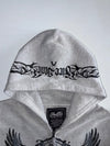 FireStar | Y2K Wing Graphic Zip-Up Hoodie | Grey Marl (XL)