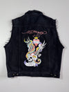 Ed Hardy Embroidered Skull & Snake "New York City" Denim Vest  Black (L)