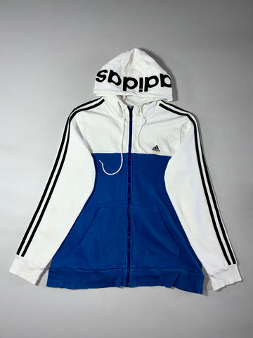 Adidas | White & Royal Blue Colorblock Hood Logo Zip Hoodie | (M)