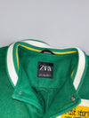 Zara “Ongoing Shift / Reconnecting With Reality” Varsity Bomber Jacket — Denim Squad Surfer Graphic / Leather Sleeves (M/L)
