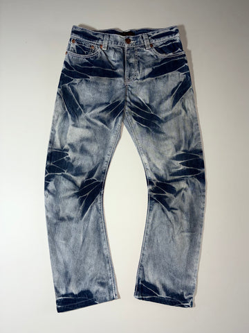 Oni Arai Y2K Bleached Wash Contrast Stitch Jeans – Blue (W:38) (L:38)