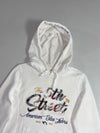 The 5th Street American Blue Jeans White Hoodie with Plaid Script Applique (S)