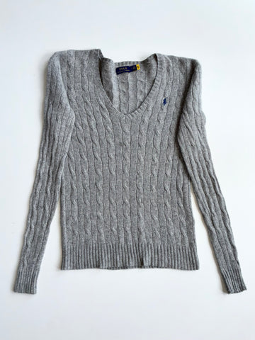 Polo Ralph Lauren Women's Grey Cable Knit V-Neck Sweater women’s(S)