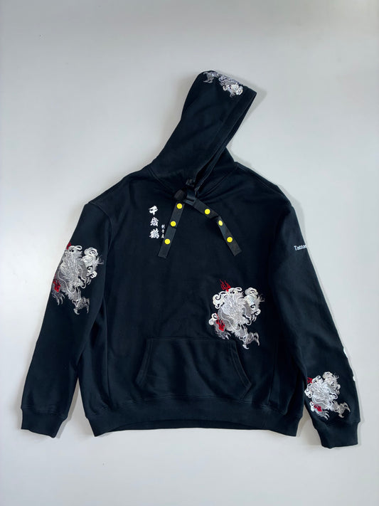 Dragon Embroidered Japanese Style Black Hoodie (3XL)