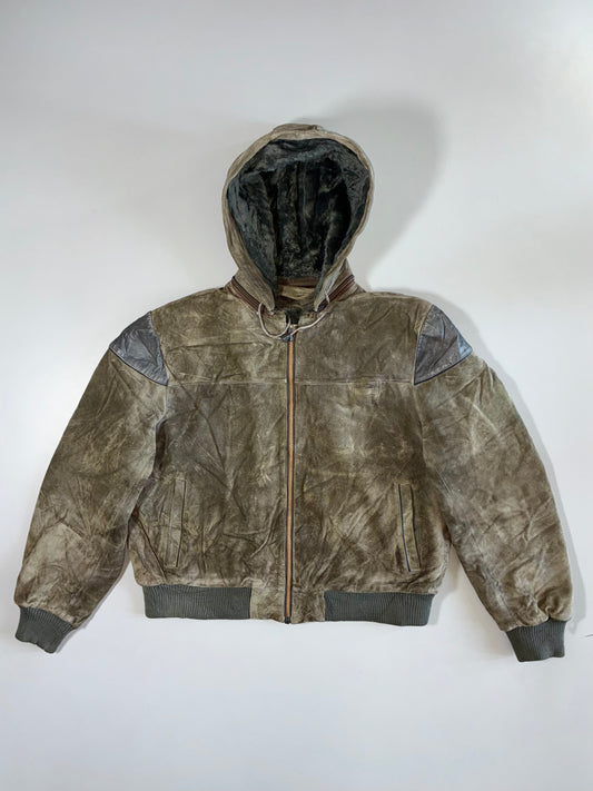 Wilsons Premium Original Sued Leather Jacket Detectable Hood Furr Inside (M)