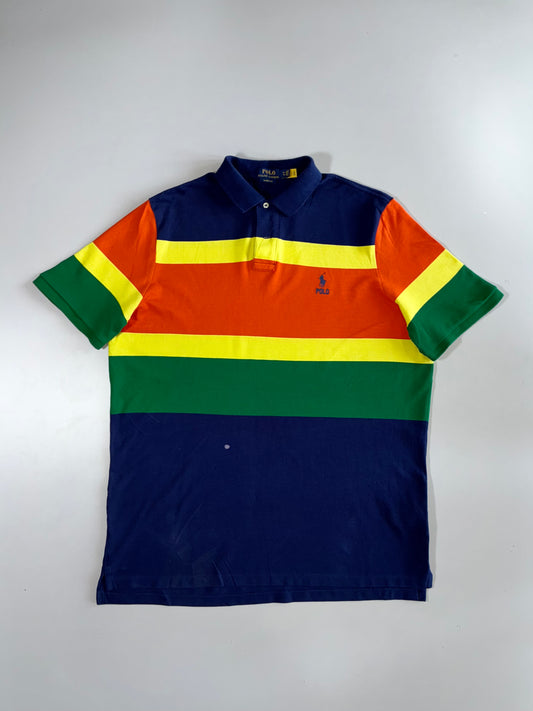 Polo Ralph Lauren Classic Fit Bold Multicolor Stripe Pique Cotton Polo Tee (With QR) (2XL)