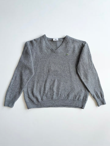Lacoste Croc Logo Wool V-Neck Sweater – Grey (S)
