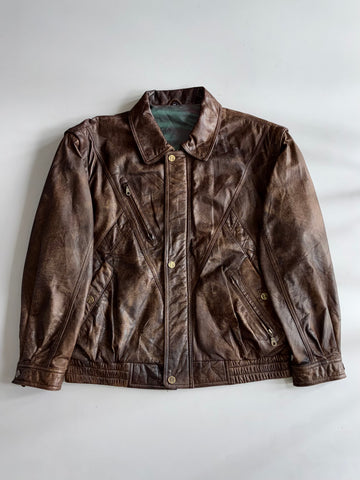 Vintage Distressed Leather Jacket – Brown (2XL)