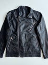 Black Faux Leather Asymmetric Zip Biker Jacket (S)