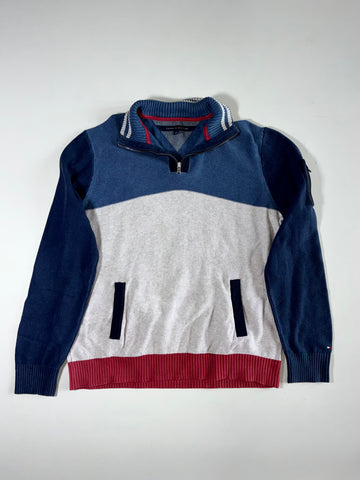 Tommy Hilfiger | Colorblock Quarter Zip Knit Sweater Blue Grey | (L)