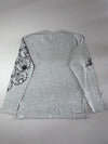 Nippon Blue Grey Long Sleeve Tee – Baroque Print with Embroidered Rose (L)