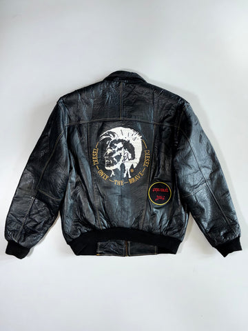 Vintage 90s By Diesel New World Base “Only The Brave” Leather Bomber Jacket (XL)