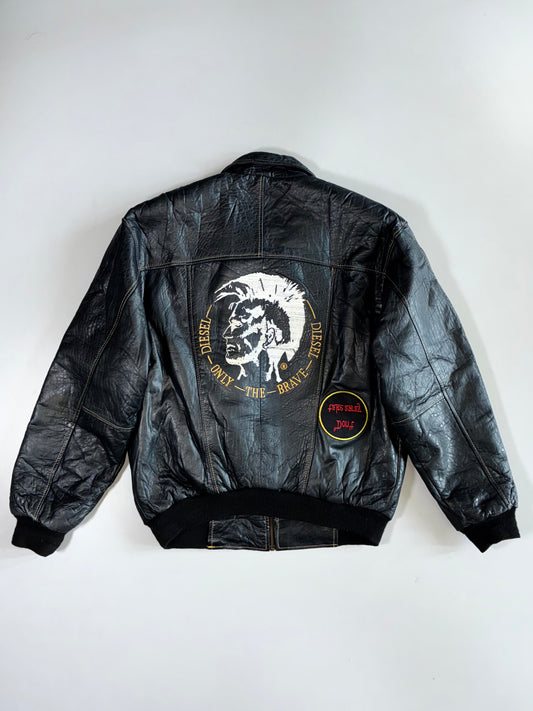 Vintage 90s By Diesel New World Base “Only The Brave” Leather Bomber Jacket (XL)