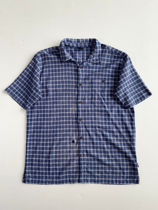 Patagonia Organic Cotton Blue Plaid Short Sleeve Shirt (XL)