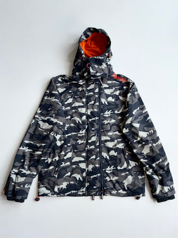Superdry Windcheater Camo Hooded Jacket – Orange Fleece Lined (XL)