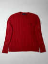 Polo Ralph Lauren Red Cable Knit Wool Crewneck Sweater (L/XL)