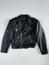 Vintage 90s Way of Life USA Flag Embroidered Leather Biker Jacket (L)