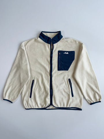 Fila | Cream & Navy Fleece Full-Zip Jacket | (XL)