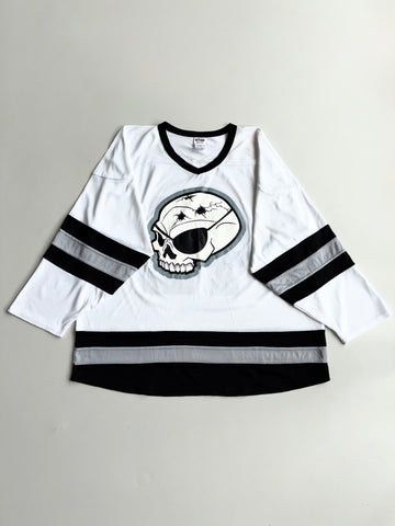 Athletic Knit Skull Hockey Jersey – White Black Grey Oversized (3XL)