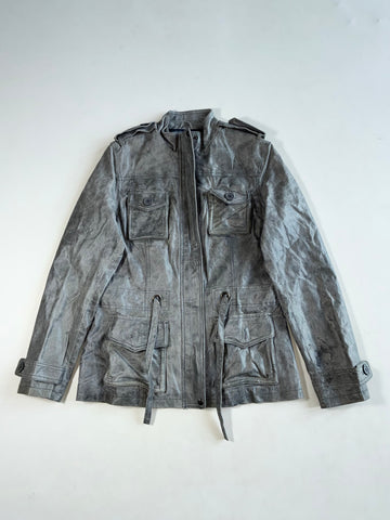 Vintage Wit And Wisdom Grey Distressed Leather Field Jacket Women’s (M)