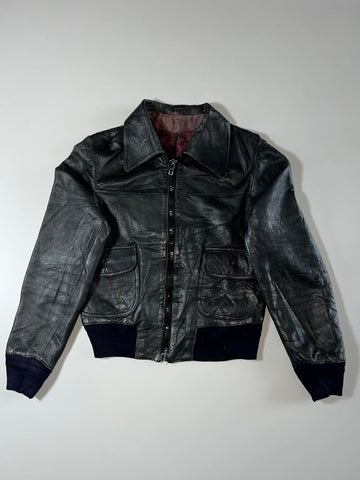 Vintage | Black Leather Bomber Jacket (S)