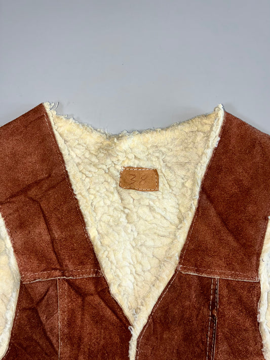 Vintage Brown Suede Sherpa Lined Western Vest(Furr Inside) (S)